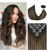 Ukira Clip in Hair Extensions Real Human Hair, 12 Inch 100g 2/6/2 Dark Brown to Chestnut Brown Ba...