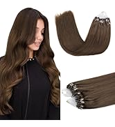 DOORES MicroBead Hair Extensions Virgin Hair, Chocolate Brown 20 Inch 50g/50s, Silky Straight Mic...