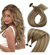 Sunny Hair Brown Ktip Human Hair Extensions Balayage K Tip Hair Extensions Medium Brown to Platin...