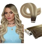 Full Shine Machine Virgin Tape in Hair Extensions Color 2 Brown Fading to 18 Ash Blonde and 22 Do...