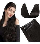 LaaVoo Seamless Clip in Hair Extensions Human Hair Black Clip in Human Hair Extensions Natural Bl...