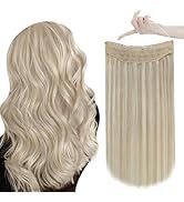 Easyouth Wire Hair Extensions Human Hair Ash Blonde Fish Line Hair Extensions Ash Blonde mix Ligh...