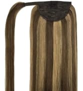 DOORES Hair Extensions Human Hair Ponytail Extensions Balayage Chocolate Brown Mixed Caramel Blon...