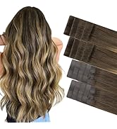 GOO GOO Invisi edge Tape in Hair Extensions Human Hair, 4/27/4 Balayage Chocolate Brown to Carame...