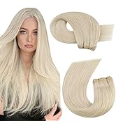 Moresoo Blonde Hair Weft Extensions Real Huamn 24 Inch Sew in Colored #60 Platinum Double Weave B...