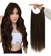 Fshine Human Hair Wire Hair Extensions Dark Brown 14 Inch Straight Brunette Invisible Wire Hair E...