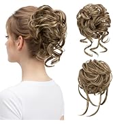 SARLA Detachable Claw Clip Messy Bun Hair Pieces 2PCS Wavy Curly Synthetic Hairpieces Fake Scrunc...