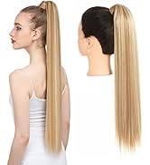 SARLA Ponytail Hair Extension Wrap Around Long Straight 24 Inch Synthetic Hairpiece for Women Gol...
