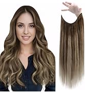 Fshine Fish Line Wire Human Hair Extensions Balayage to Brown Mix Honey Blonde 16 Inch Invisible ...