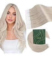 Ugeat 18Inch Tape in Hair Extensions Blonde Human Hair Platinum Blonde Tape in Extensions Human H...