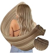 Ugeat Sew In Hair Extensions Real Human Hair Ombre Light Brown Mix Platinum Blonde Balayage Hand ...