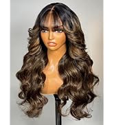 UNICE Balayage Highlight Fluffy Natural Loose Wave Curtain Bangs Wig Human Hair 7x5 Bye Bye Knots...