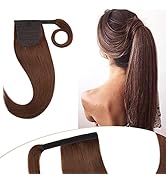 Hairro 18 Inch Human Hair Ponytail Extensions Long Straight Wrap Around Ponytail Medium Brown for...