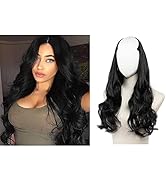 SARLA Black U Part Hair Extensions Clip in Long Synthetic Wavy Curly Full Head Hairpiece for Blac...