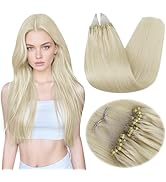Full Shine Blonde Micro Link Hair Extensions Human Hair 22 Inch Soft Sraight Remy Human Hair Exte...