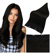 Fshine Invisible Wire Hair Extensions Real Human Hair Secret Hairpiece Natural Black Wire Hidden ...