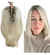 FQNing Human Hair Topper Remy Straight Full Hand Tied, Silk Base Cap Size 5''*5.5'' Balayage Hair...
