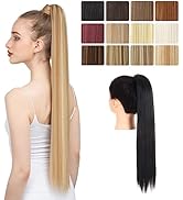 SARLA Ponytail Hair Extension Wrap Around Long Straight 24 Inch Synthetic Hairpiece for Women Jet...