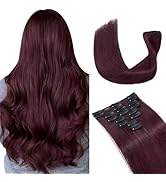 Hairro Clip in Hair Extensions 100% Human Hair 20 Inch 70g #99J Wine Red Thin 8 Pcs 18 Clips Long...
