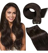 LaaVoo Weft Hair Extensions Human Hair Brown Sew in Hair Extensions Dark Brown Weft Extensions Re...