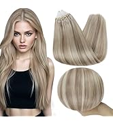 Full Shine Microloop Human Hair Extensions Color 18 Ash Blonde Highlighted 613 Bleach Blond Micro...