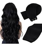 MAXITA Sew in Human Hair Extensions Jet Black Weft Hair Extensions Real Human Hair 100g 16 Inch S...