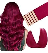 MAXITA Tape in Hair Extensions Human Hair Burgundy Red Tape in Extensions 10pcs 25g 18 Inch Color...