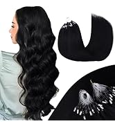MAXITA Microlink Hair Extensions Human Hair, Jet Black Micro Bead Hair Extensions Virgin Human Ha...