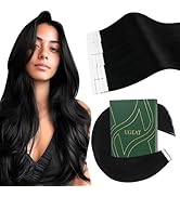 Ugeat Tape in Hair Extensions Human Hair Black Girl Tape in Human Hair Extensions Jet Black Seaml...