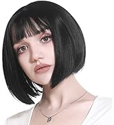 SARLA Short Bob Wigs with Bangs 8 Inch Fashion Synthetic Cosplay Daily Party Wig for Women Jet Black