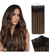 Ugeat Wire Human Hair Extensions Brown Ombre Fishing Line Hair Extensions Balayage Dark Brown to ...