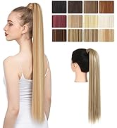 SARLA Ponytail Hair Extension Wrap Around Long Straight 24 Inch Synthetic Hairpiece for Women Dir...