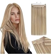 Ugeat Blonde Wire Hair Extensions Real Human Hair Invisible Hair Extensions Straight Dark Ash Blo...