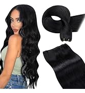 LaaVoo Sew in Hair Extensions Real Human Hair 24 Inch 120g Weft Hair Extensions Human Hair Black ...