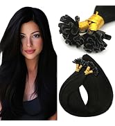 VINBAO U Tip Keratin Human Hair Extensions, 20in 50 Strands 50g Jet Black, Hot Fusion U Tip Hair ...
