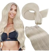 LaaVoo Weft Hair Extensions Human Hair Blonde Weft Extensions Real Human Hair Platinum Blonde Sew...