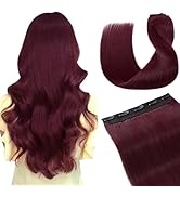 Hairro Clip in Hair Extensions Real Human Hair, 14 Inch Clip in Thin Remy Hairpieces Burgundy Sho...