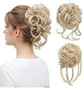 SARLA Detachable Claw Clip Messy Bun Hair Pieces 2PCS Wavy Curly Synthetic Hairpieces Fake Scrunc...