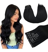 Clip in Hair Extensions Human Hair, Jet Black 16 Inch 7pcs 110g, MAXITA Remy Human Hair Extension...