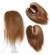 FQNing Hair Topper for Women, Real Human Hair Piece with Medium Density Remy Full Hand Tied Lace ...