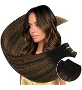 Ugeat Sew in Hair Extensions Real Human Hair Balayage Dark Brown Ombre Medium Brown Remy Hair Ext...