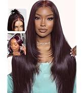 UNICE Black Cherry Layered Straight Wig 13x4 Lace Front Wig Human Hair Pre Everything Glueless Wi...