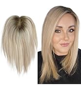 FQNing Hair Topper Real Human Hair, Balayage Remy Straight Hairpiece Topper Density 130% for Hair...