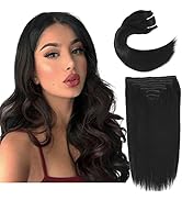 Hair Extensions Clip in Human Hair Jet Black Clip in Extensions Human Hair Natural Hair Extension...