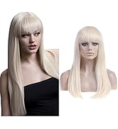 SARLA Women's Long Straight White Blonde Wig with Bangs Synthetic Hair for Cosplay Party Hallowee...