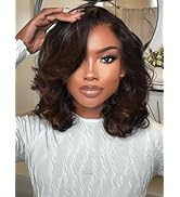 UNICE 12 inch Loose Wavy Short Bob Wigs human Hair Chestnut Brown 13x4 HD Lace Front Glueless Wig...