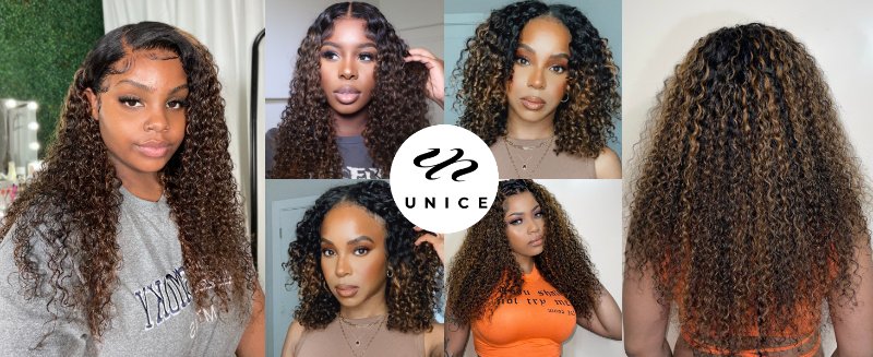 unice ombre brown with highlight balayage curly human hair bundles weaves with free part closure