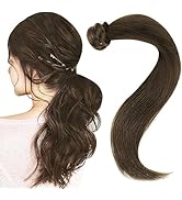 Easyouth Dark Brown Ponytail Extension Human Hair Ponytail Extension Darkest Brown #2 Pony Tails ...