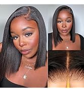 Nadula Glueless Yaki Straight Bob Bye Bye Knots 7x5 Lace Front Wigs Human Hair Pre Plucked Invisi...
