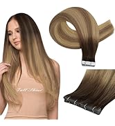 Full Shine Tape in Hair Extensions Real Human Hair Balayage Color 3/8/22 Insert Machine Virgin Ta...